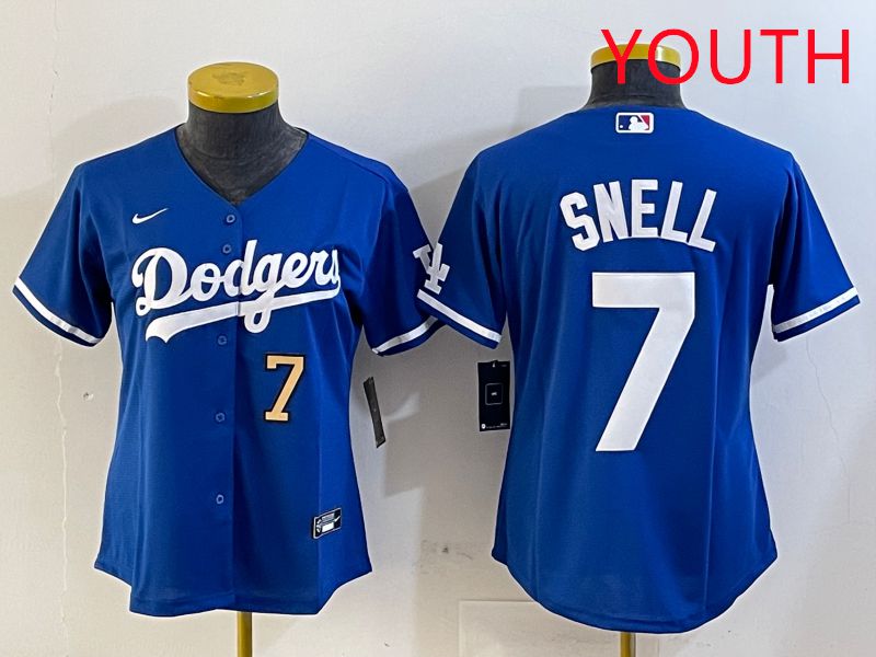 Youth Los Angeles Dodgers #7 Snell Blue Game 2025 Nike MLB Jersey style 7->youth mlb jersey->Youth Jersey